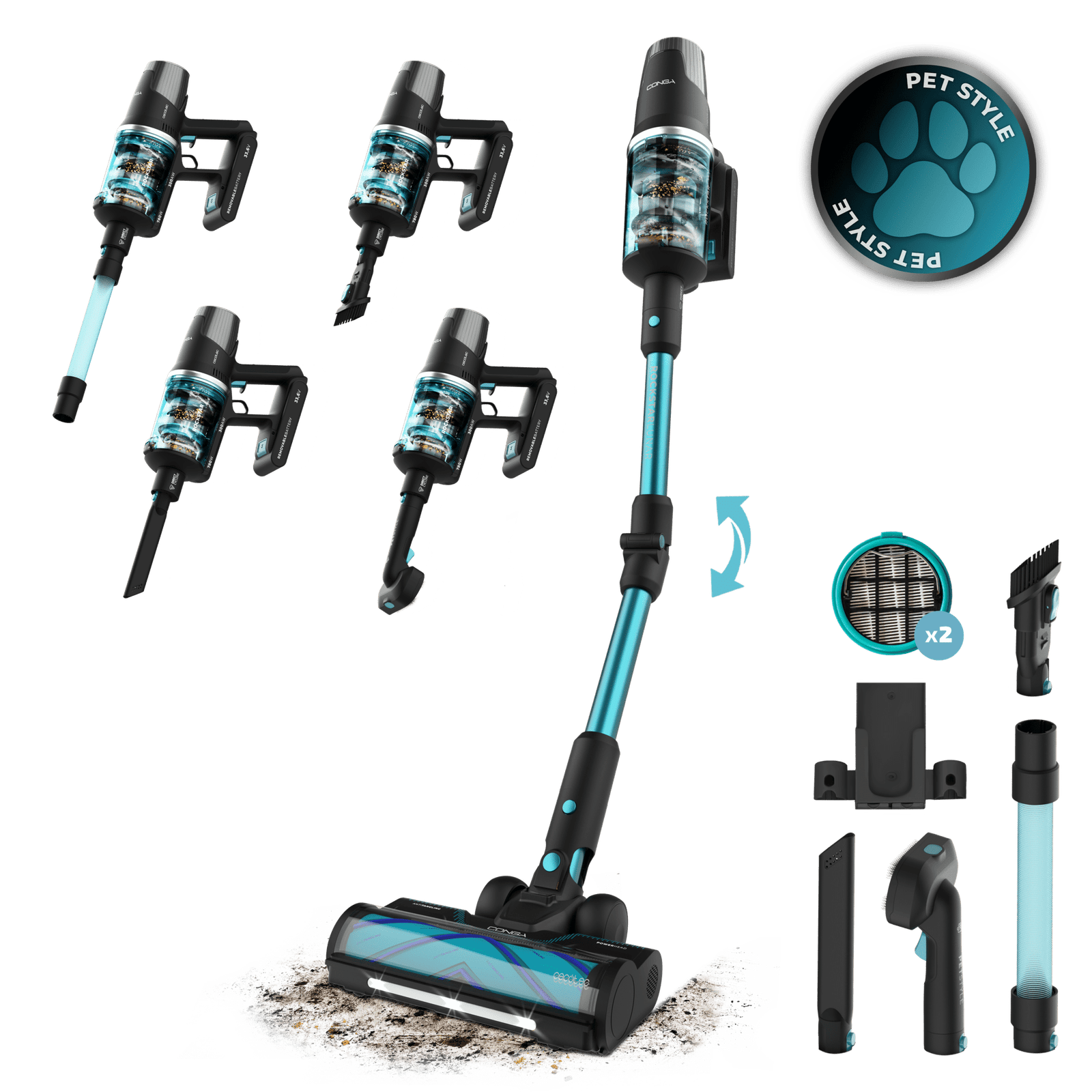 Conga Rockstar 9500 Lunar Pet Flex Doppelter Filter